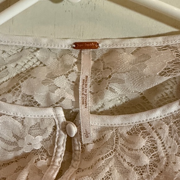 Free People Penelope Lace Swiss Dot Peplum Blouse Top White Size Large - Picture 8 of 11